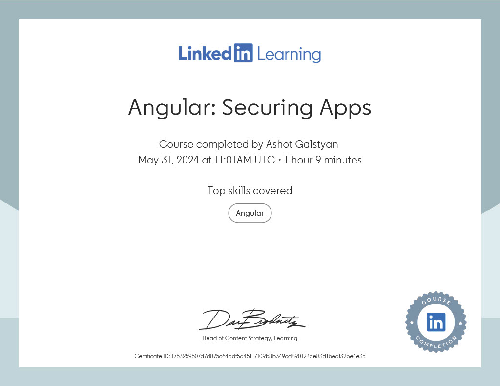 Securing Angular Apps certificate