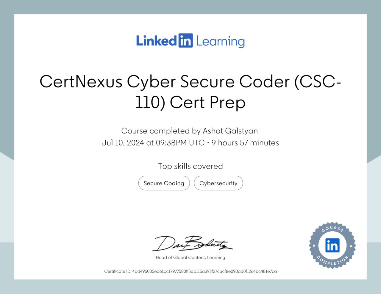 Cyber Secure Coder certificate