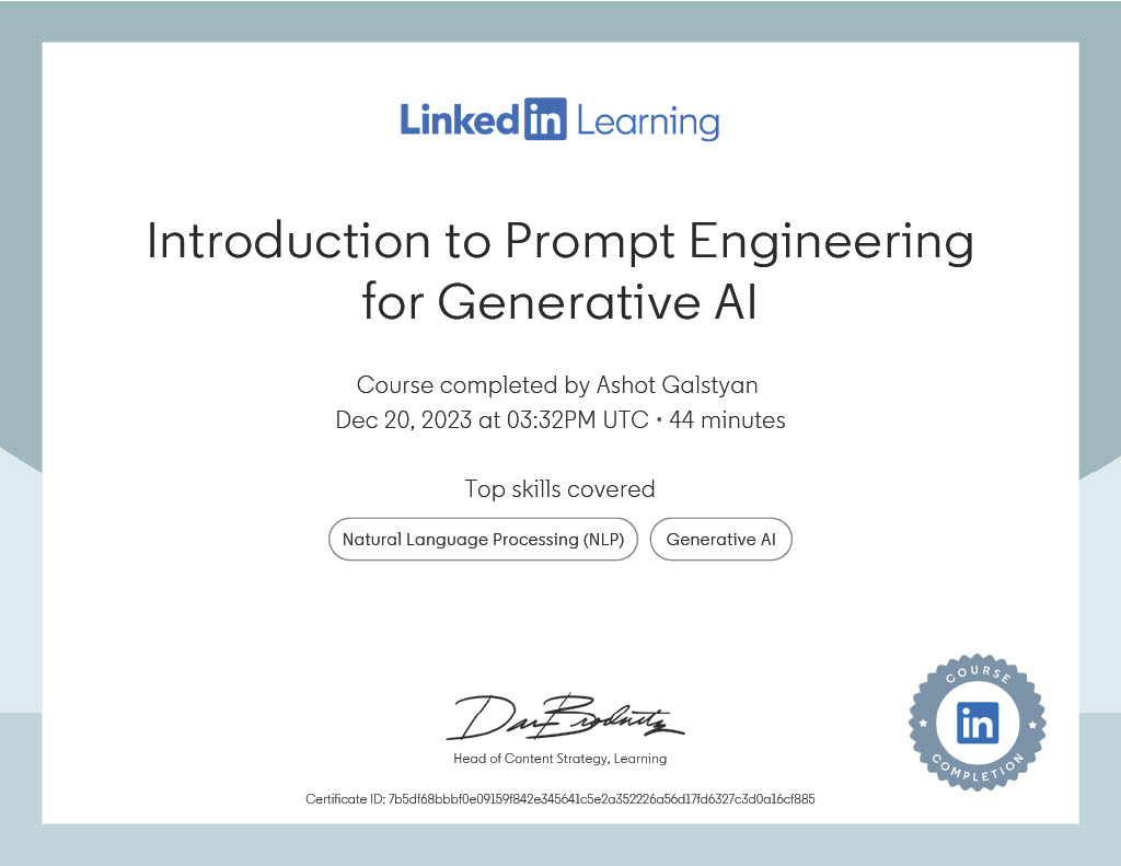 Intro to Prompt Engineering certificate